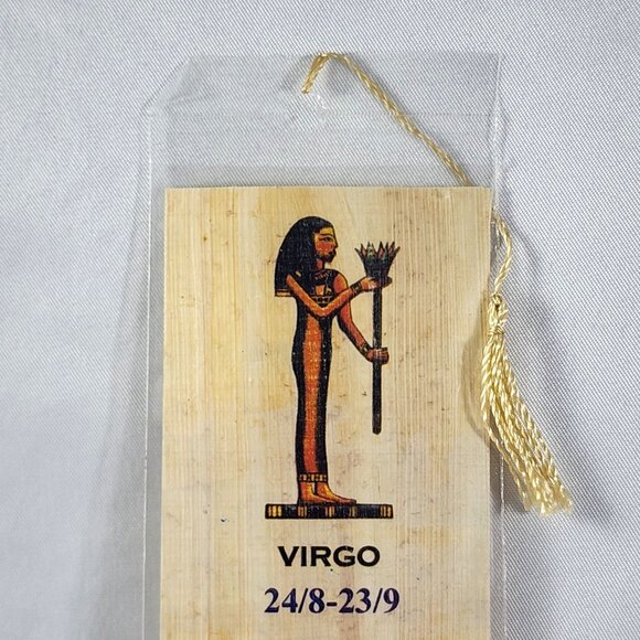 Vintage Egyptian Papyrus Bookmark Virgo Zodiac Hieroglyphics Hand Painted Art - Picture 4 of 7